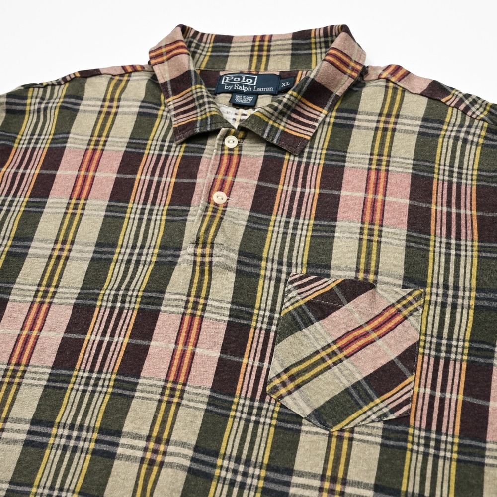 Polo Ralph Lauren Mens Window Plaid Cotton S/S Polo Shirt‎ Pocket Mens XL Preppy